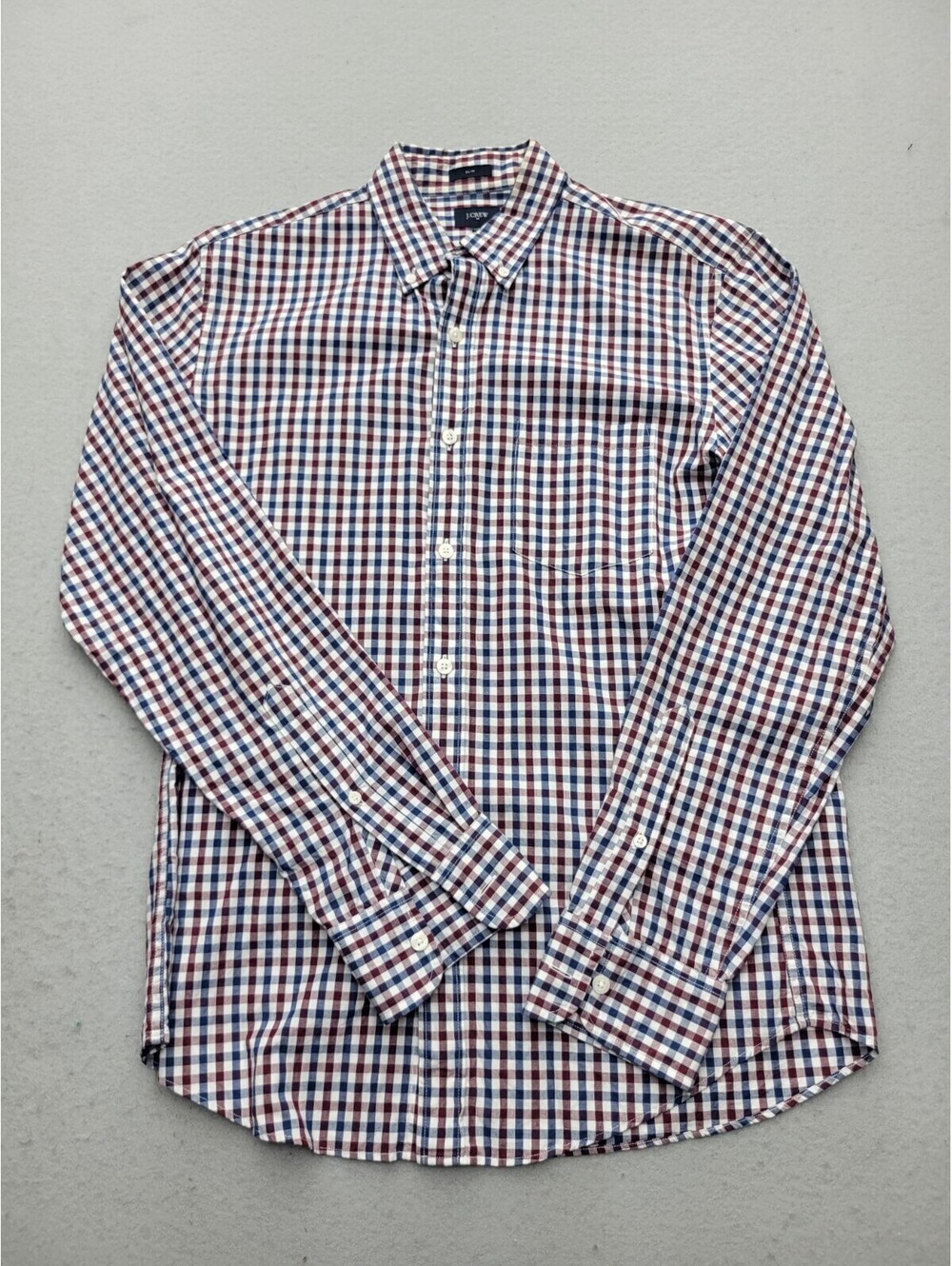 J Crew Men Button-Up Medium Red Blue Slim Checked 100% Cotton Mauritius Work